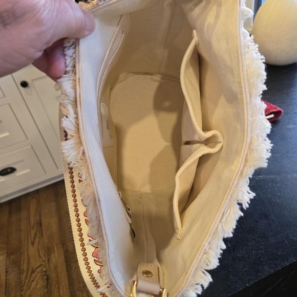 Spartina 449 Pepper Hall Woodblock Embroidered Pink Floral Bucket Handbag Purse - Picture 11 of 14